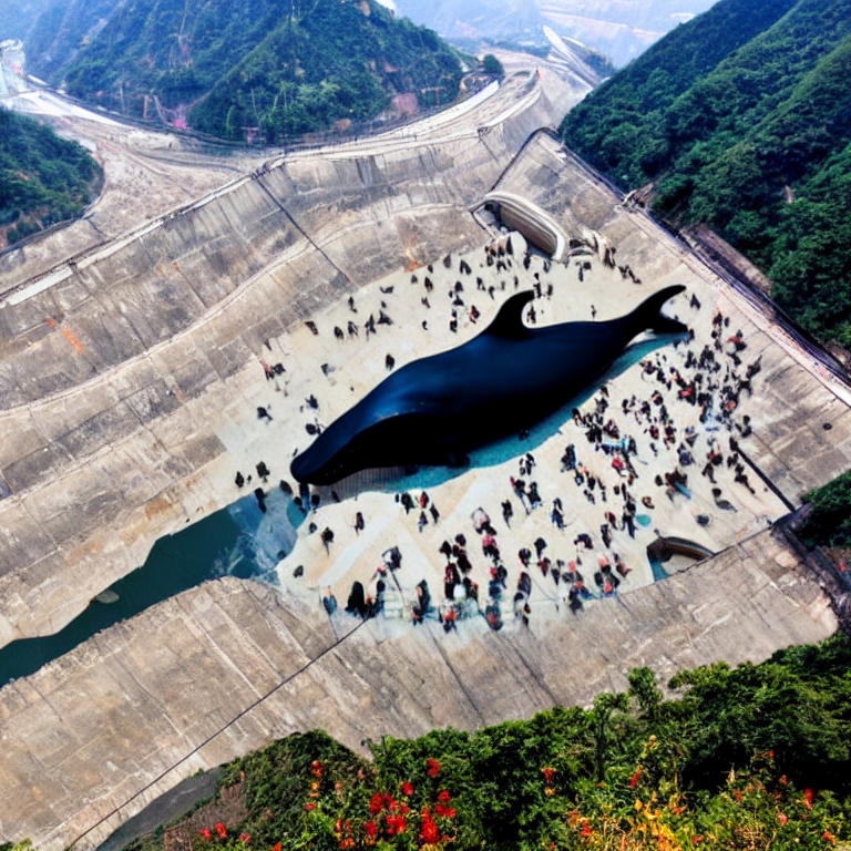 A massive dam construction project